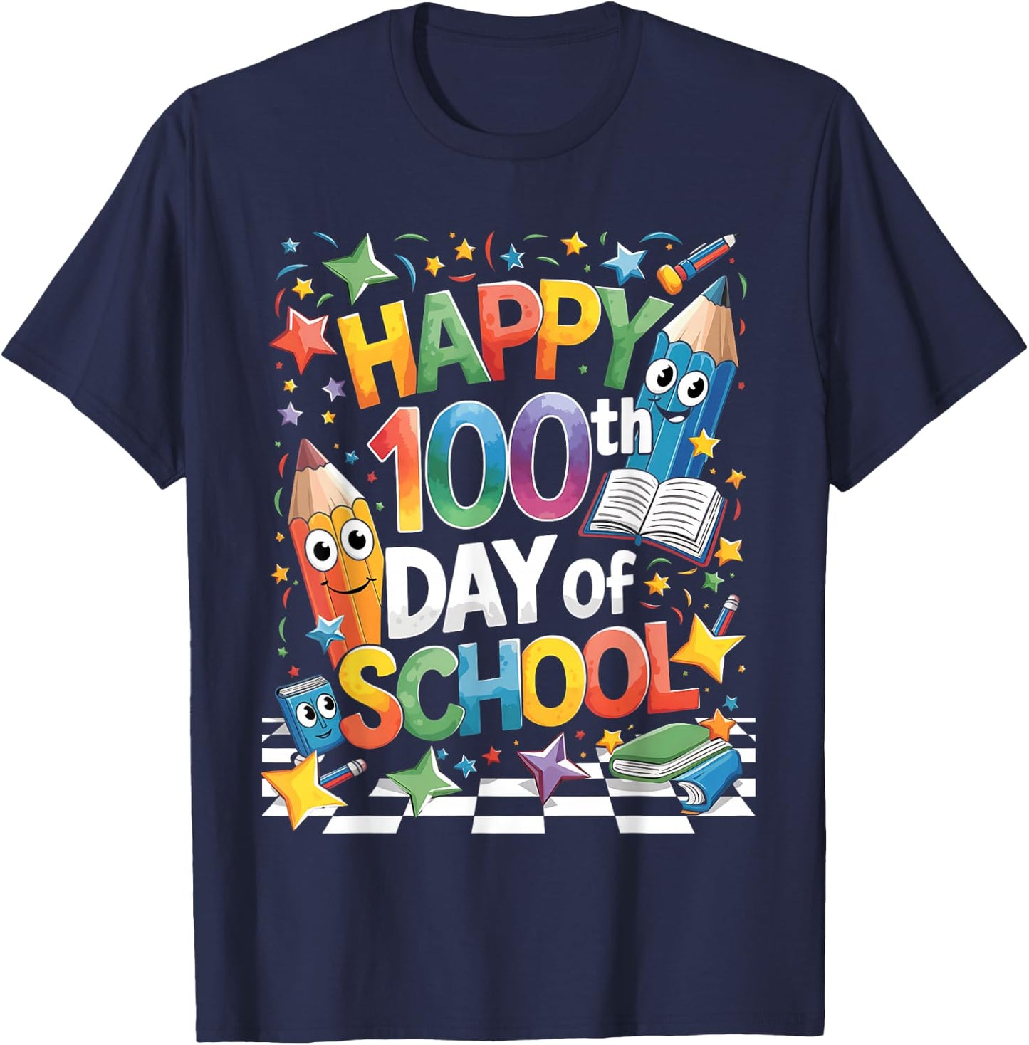 Happy 100th Day of School 100 Days of School Teacher Student T-Shirt - T-Shirt | Navy