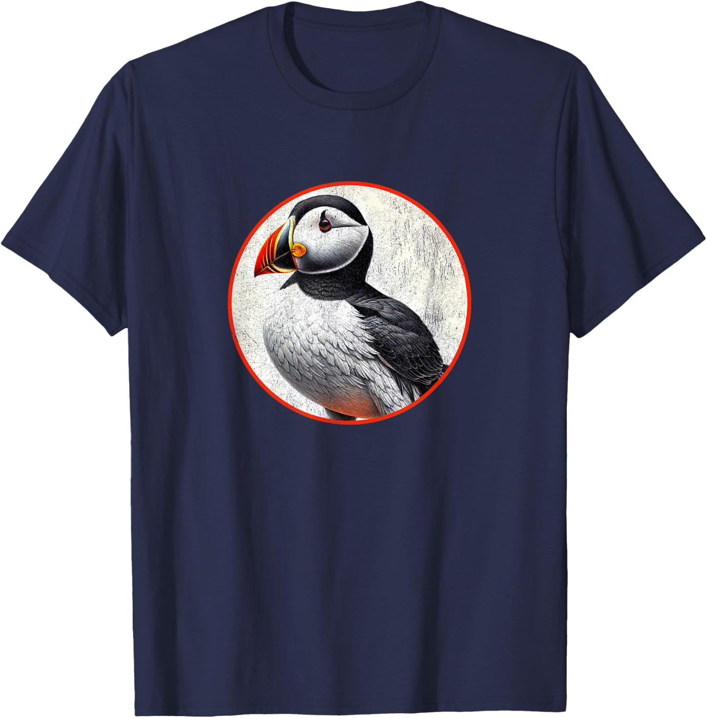 Colorful Retro Horned Puffin Bird Design T-Shirt - T-Shirt | Navy