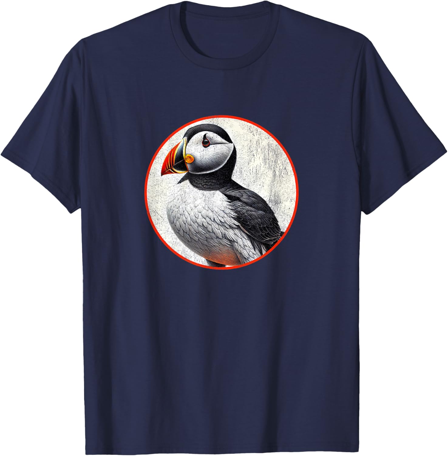 Colorful Retro Horned Puffin Bird Design T-Shirt - T-Shirt | Navy