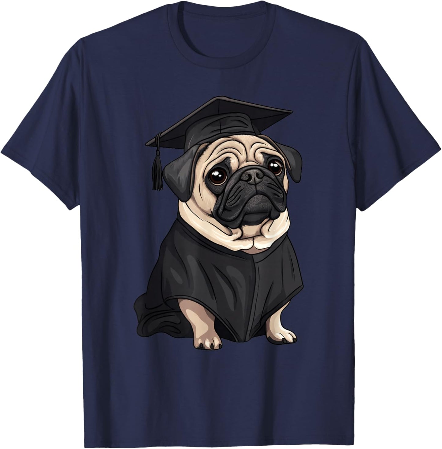 Cute Dog Pug Graduation T-Shirt - T-Shirt | Navy