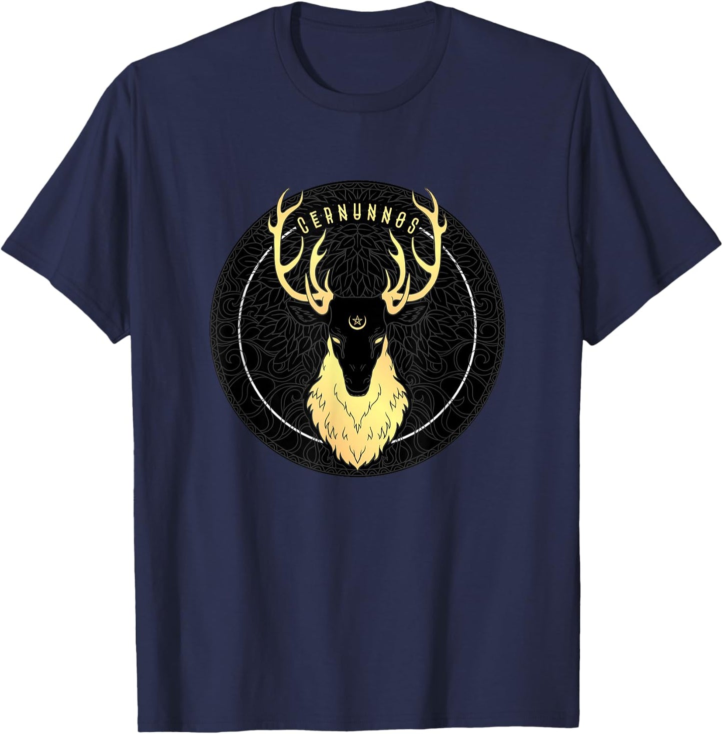 Cernunnos Celtic Pagan Horned Stag Forest God with Pentagram T-Shirt - T-Shirt | Navy