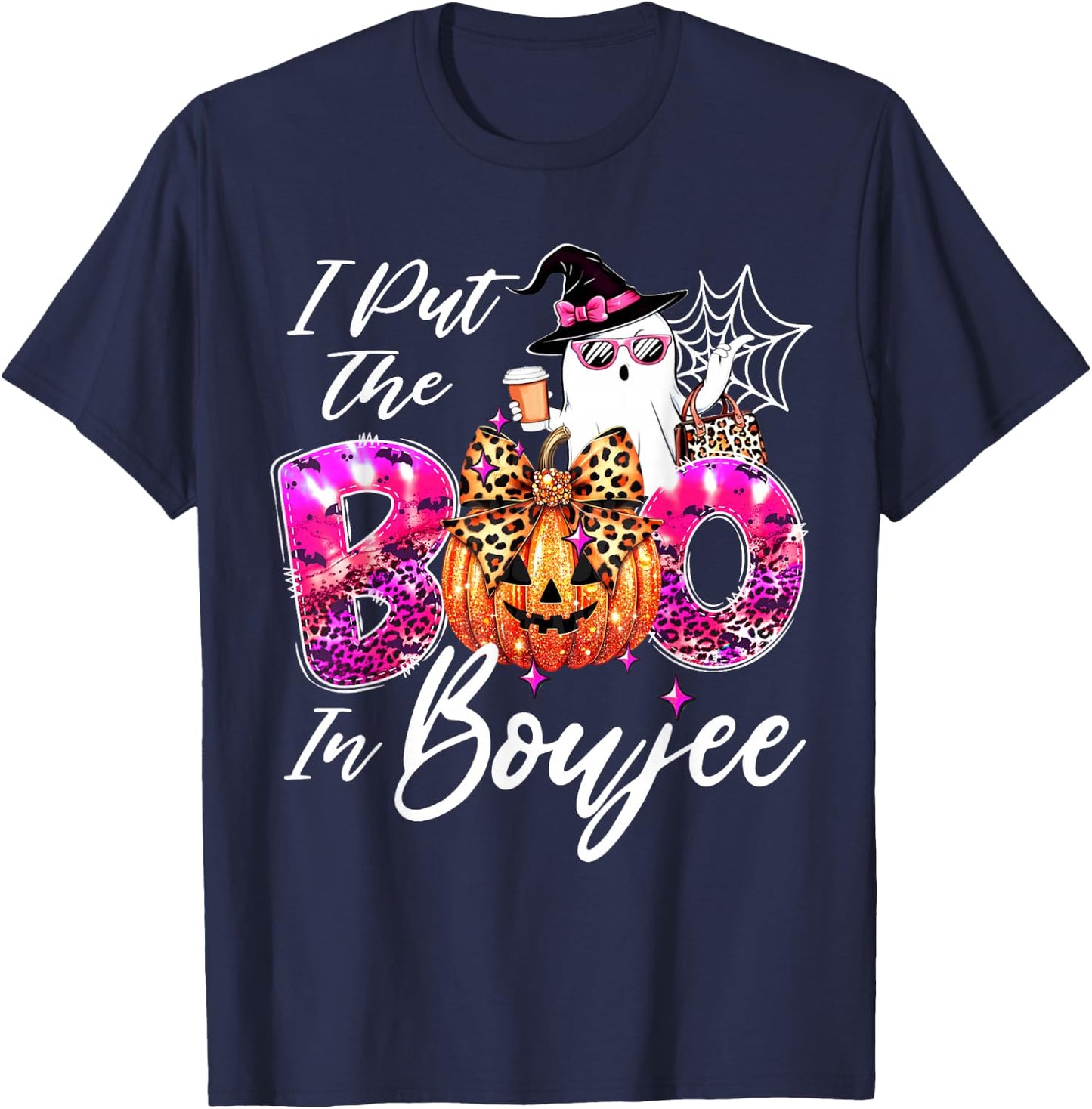 I Put The Boo in Boujee Cute Leopard Boujie Ghost Halloween T-Shirt - T-Shirt | Navy