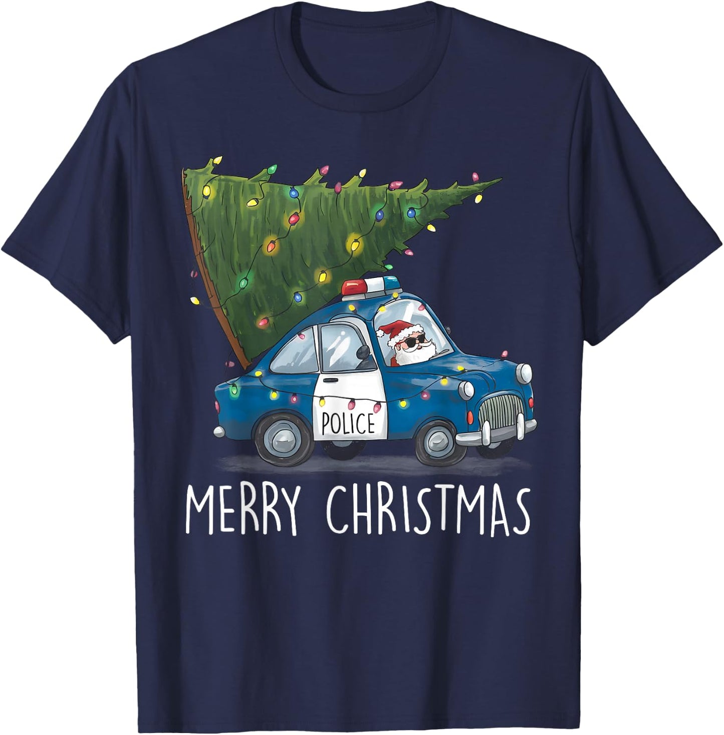 Merry Christmas Police Car Xmas Tree Police Officers Boys T-Shirt - T-Shirt | Navy