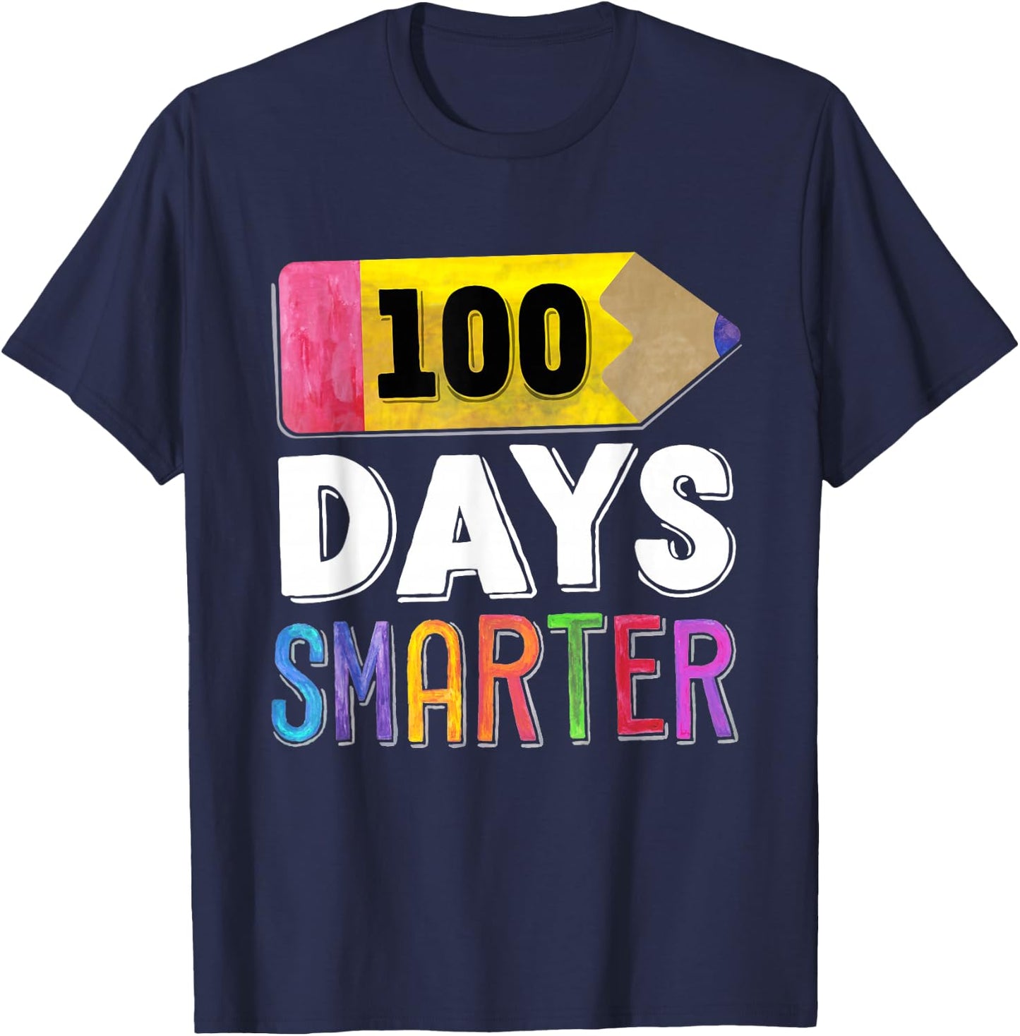 100 Days Smarter Shirt Elementary Kid Kindergarten Teacher T-Shirt - T-Shirt | Navy