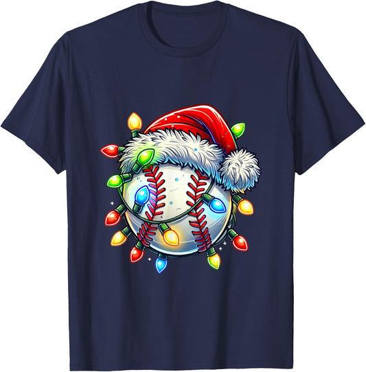 Festive Christmas Baseball Design Santa Hat Sports Pajamas T-Shirt - T-Shirt | Navy