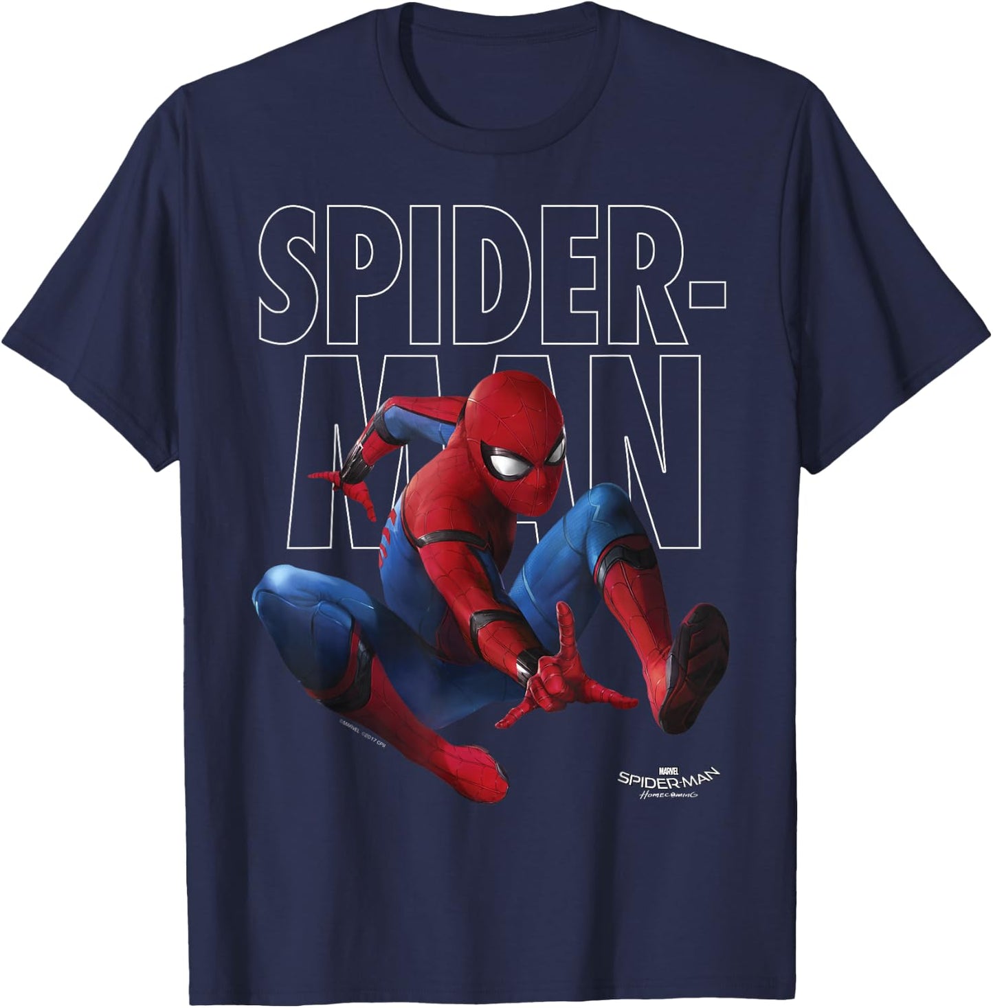 Marvel Spider-Man Homecoming Outlined Epic Jump Pose Small T-Shirt - T-Shirt | Navy