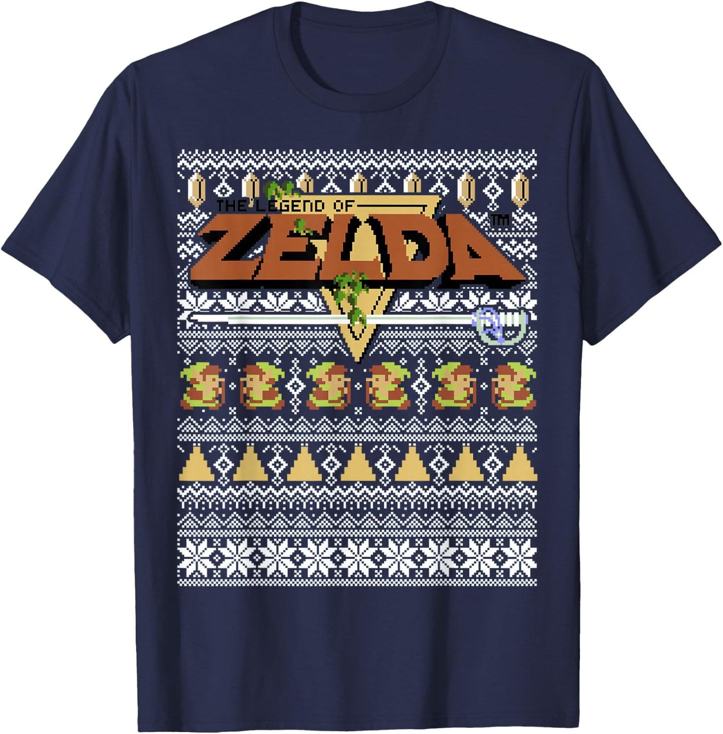 The Legend of Zelda Christmas 8-Bit Ugly Holiday Sweater T-Shirt - T-Shirt | Navy