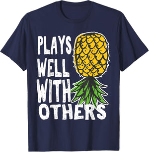 Swinger Couples Plays Well with Others Upside Down Pineapple T-Shirt - T-Shirt | Navy