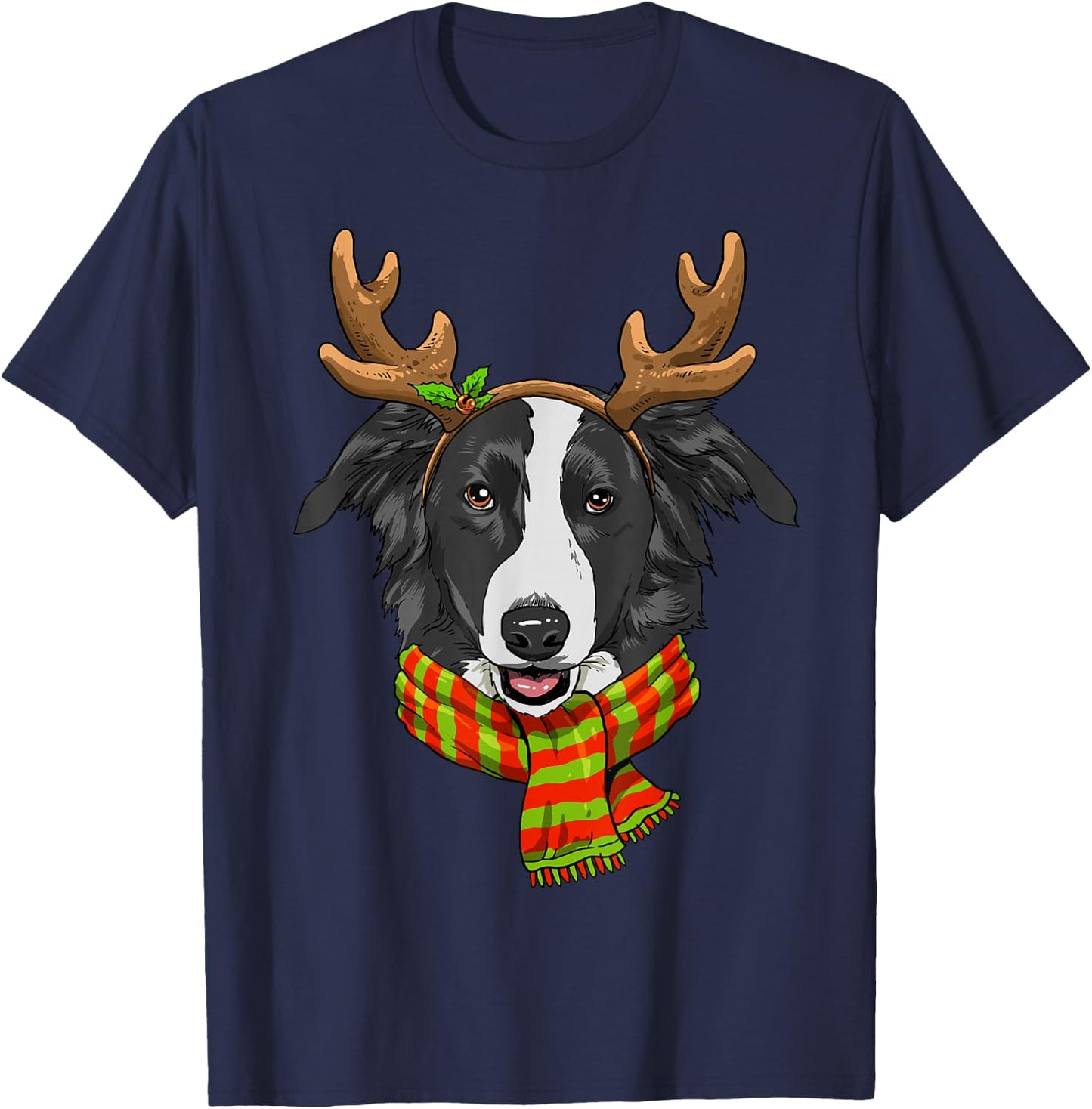 Border Collie Christmas Reindeer Antlers Dog Xmas T-Shirt - T-Shirt | Navy