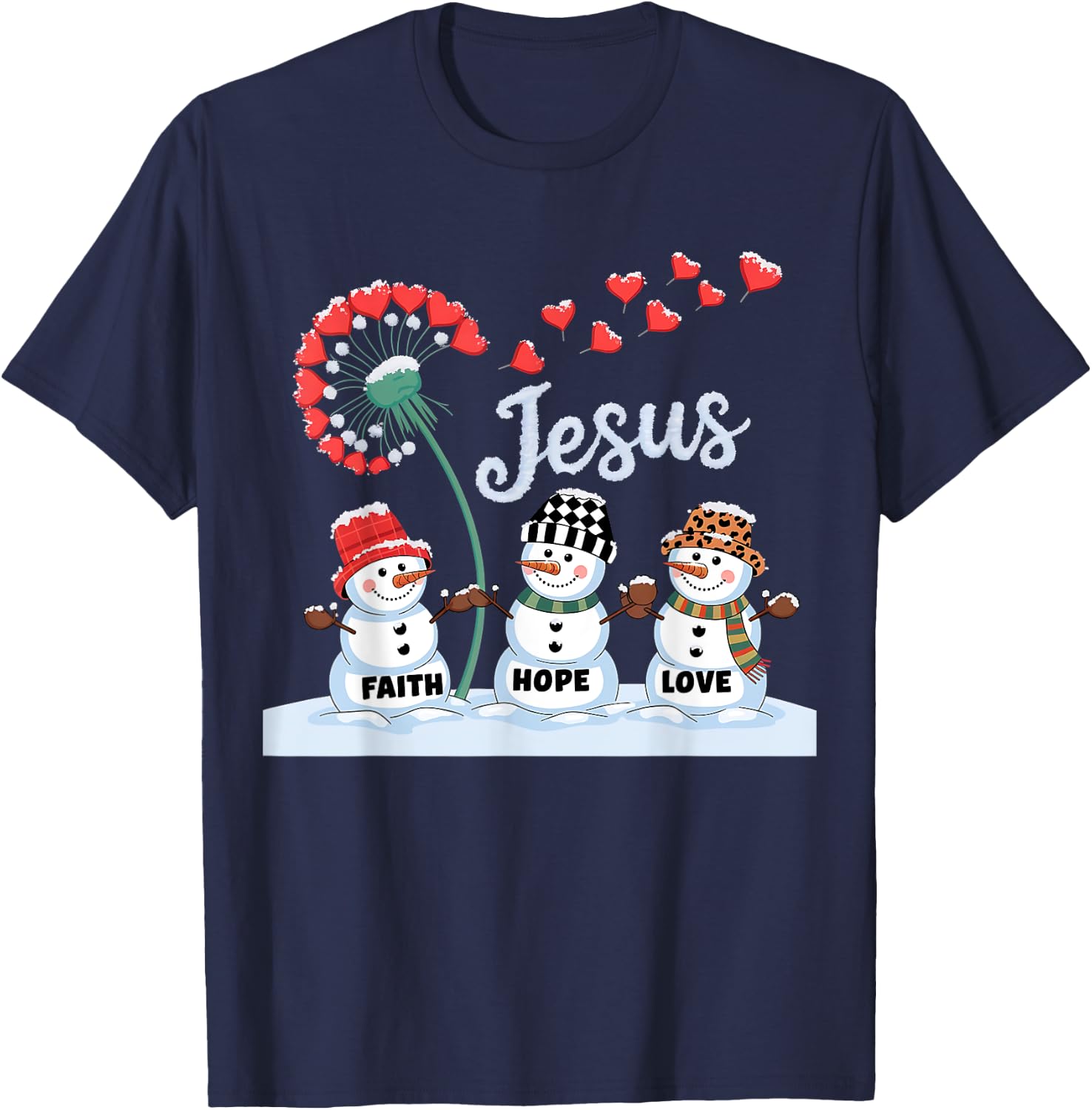Jesus Faith Hope Love Snowman Plaid Leopard Christmas Women T-Shirt - T-Shirt | Navy