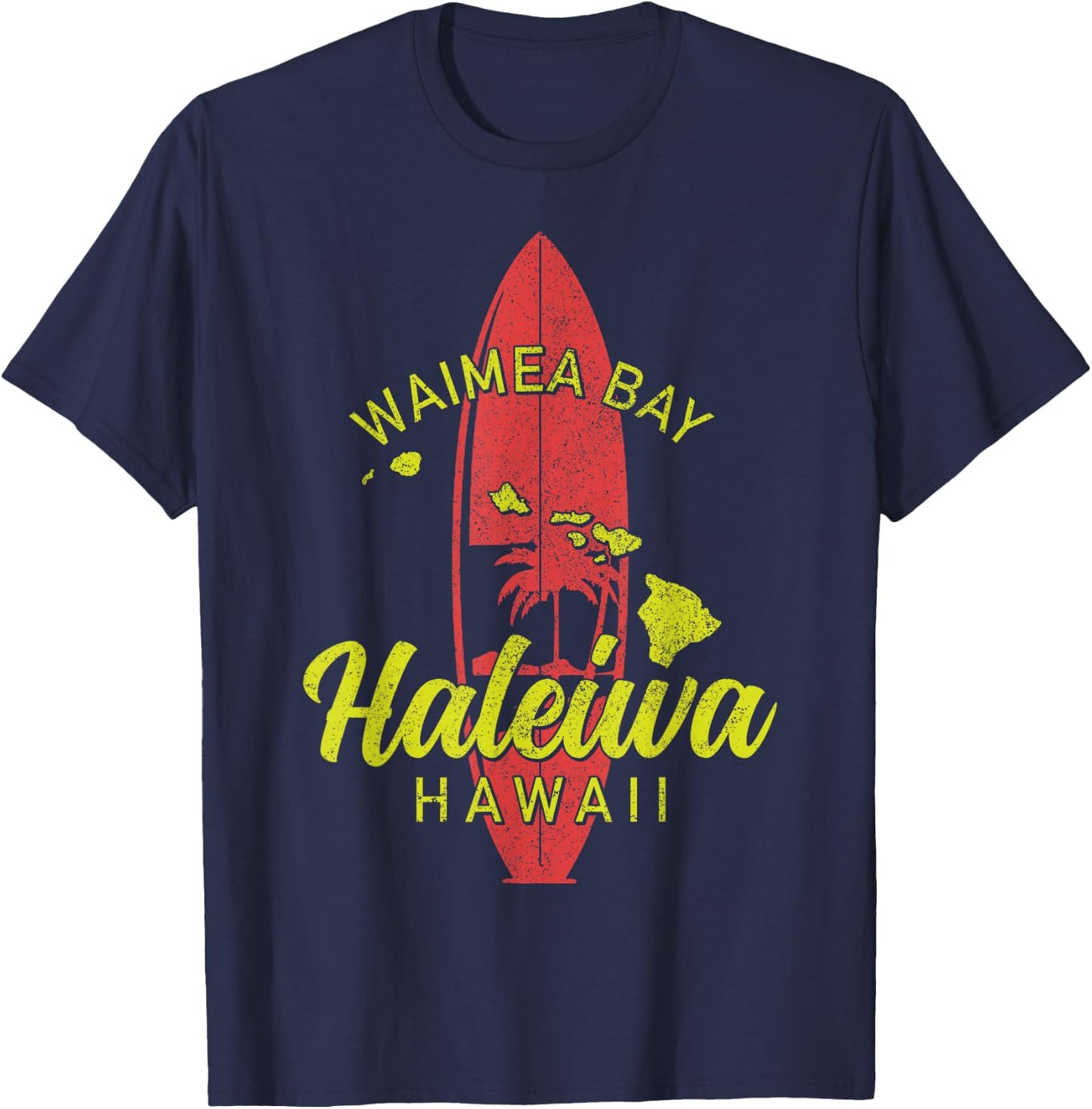Waimea Bay Haleiwa Hawaii Surf Board Surfing Surfer Hawaiian T-Shirt - T-Shirt | Navy