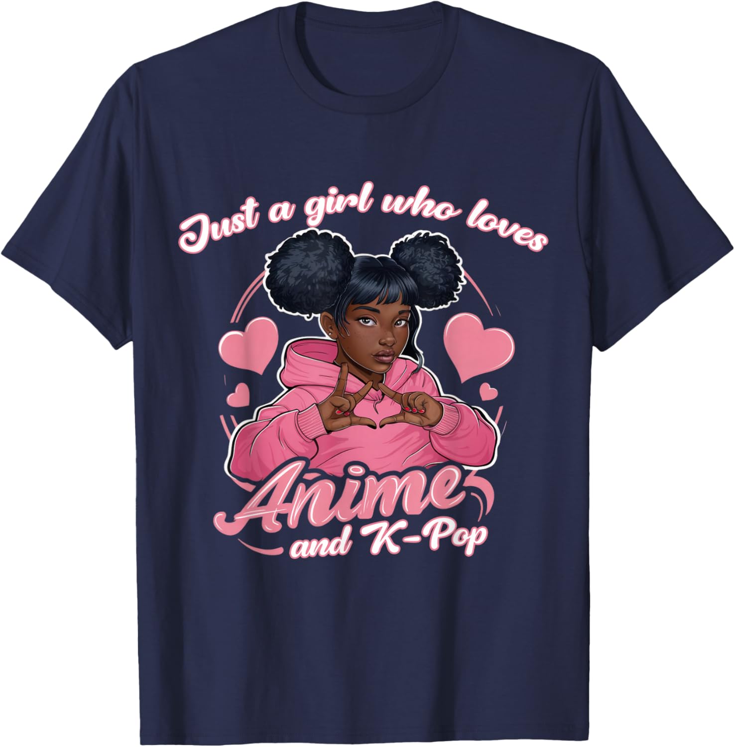 Just A Girl Who Loves Anime And K-Pop African American Afro T-Shirt - T-Shirt | Navy