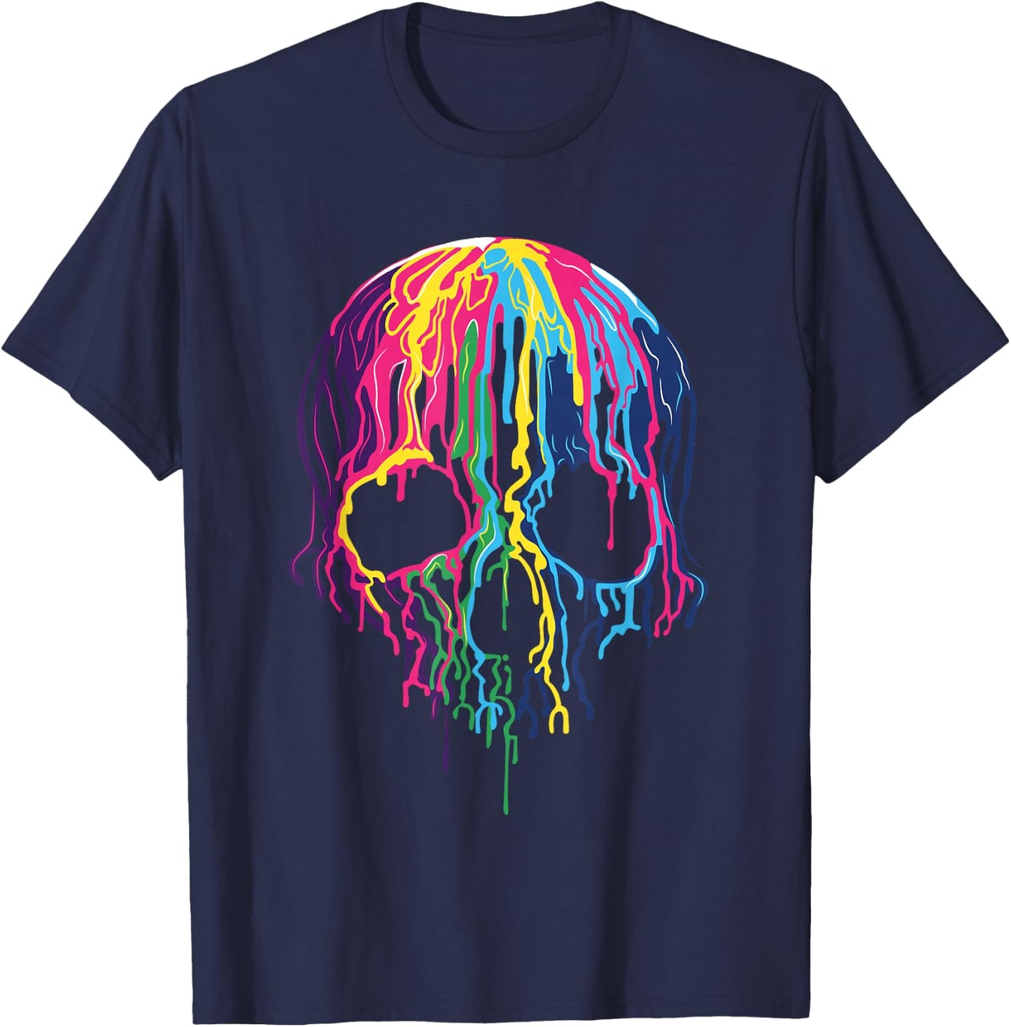 Colorful Melting Skull Art Graphic Halloween T-Shirt - T-Shirt | Navy
