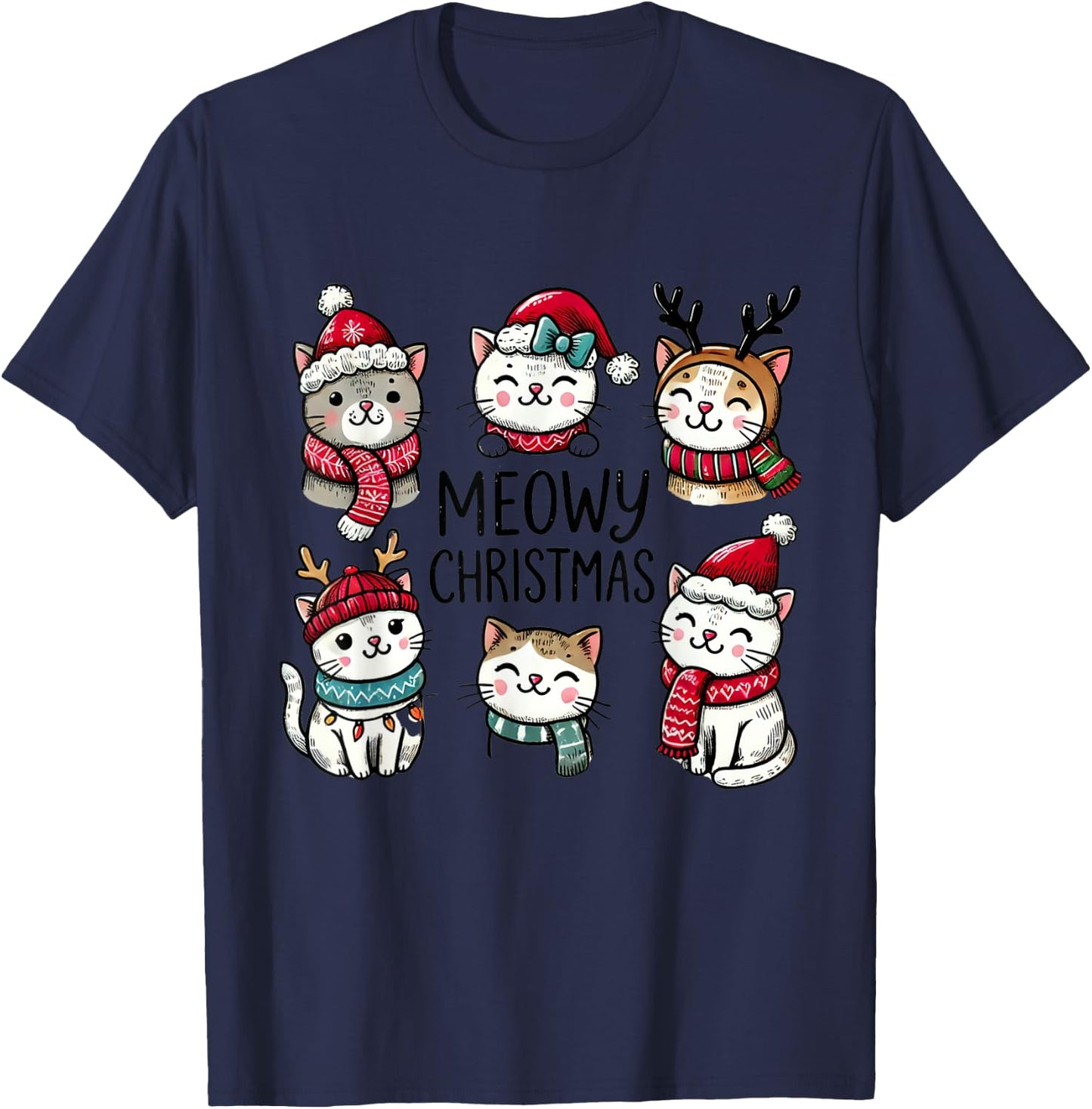Catmas Cat Christmas Meowy Christmas T-Shirt - T-Shirt | Navy