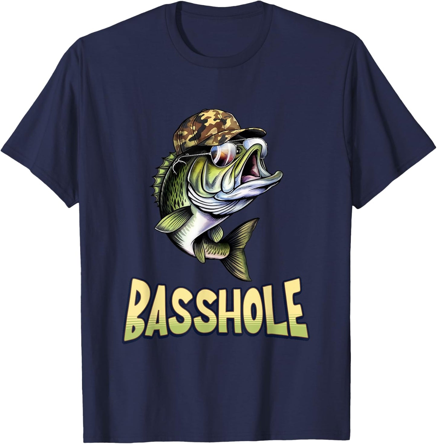 Funny Bass Fishing Basshole Dad T-Shirt - T-Shirt | Navy