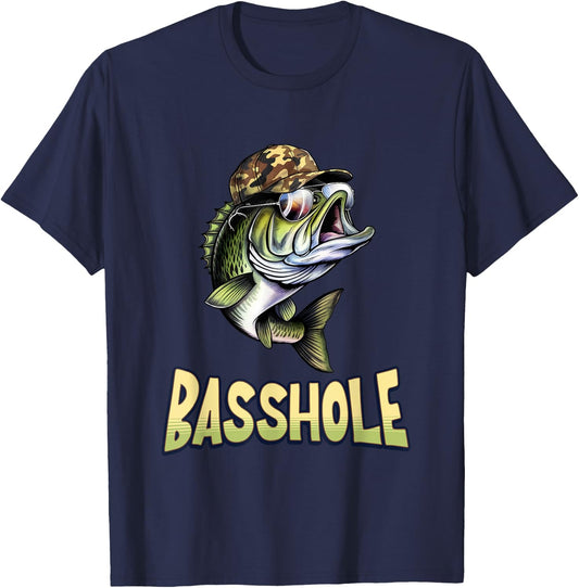 Funny Bass Fishing Basshole Dad T-Shirt - T-Shirt | Navy