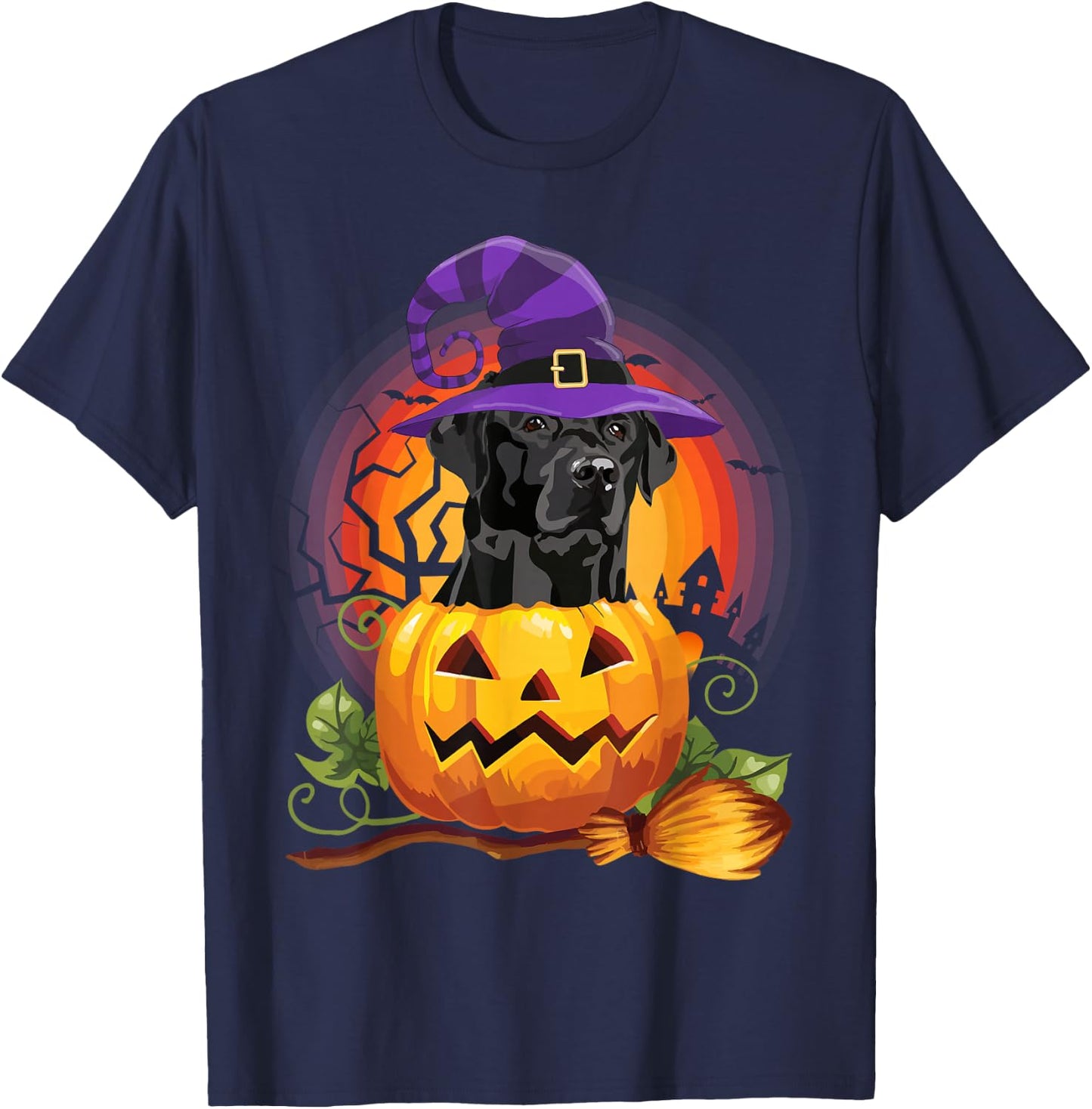 Black Lab Witch Pumpkin Halloween - Dog Lover Costume Gifts T-Shirt - T-Shirt | Navy