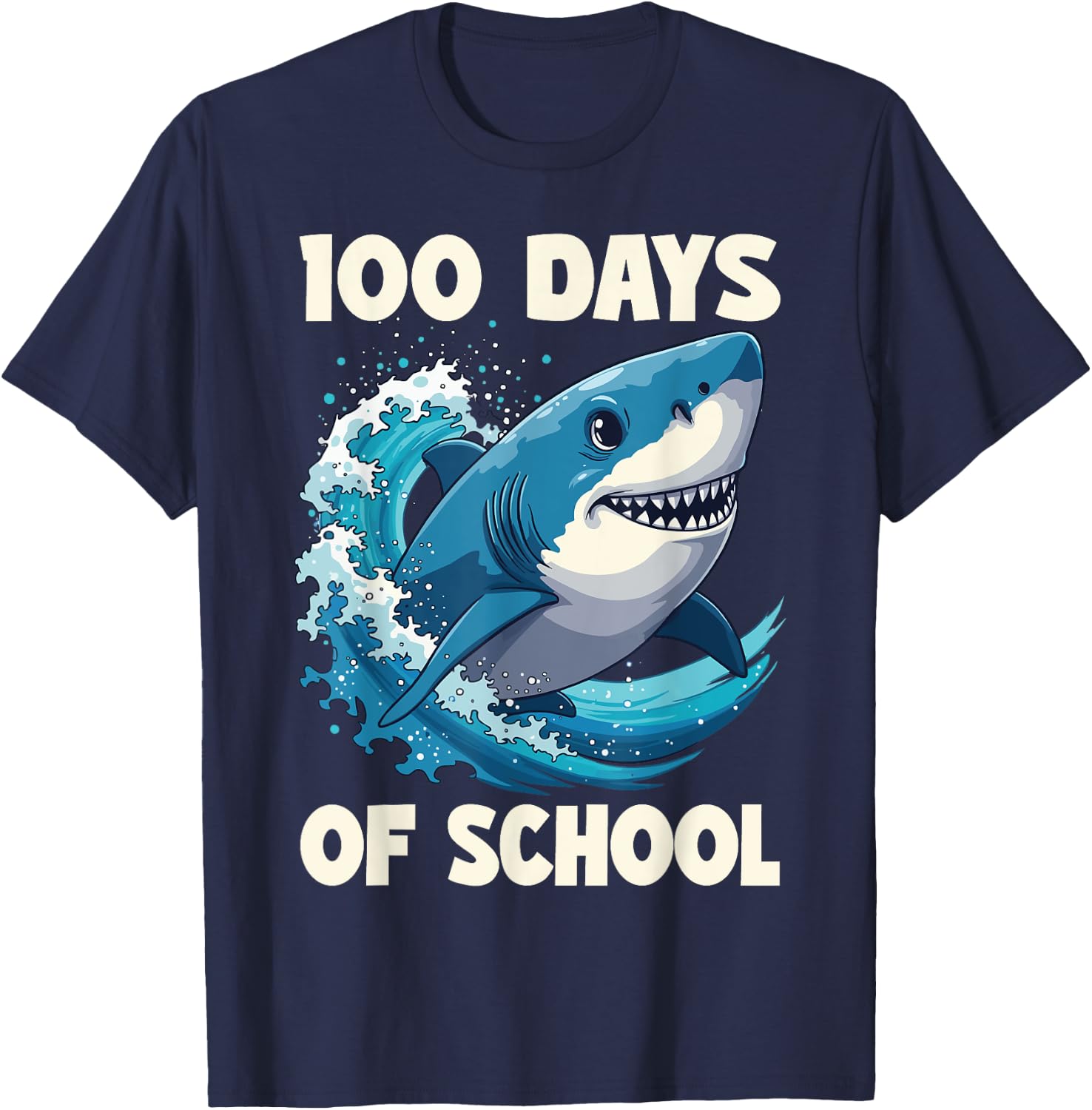 100 Days Of School Funny Shark 100th Day Of School Boy Shark T-Shirt - T-Shirt | Navy