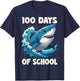 100 Days Of School Funny Shark 100th Day Of School Boy Shark T-Shirt - T-Shirt | Navy