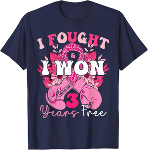 I Fought And I Won 3 Years Free Breast Cancer Awareness 2024 T-Shirt - T-Shirt | Navy