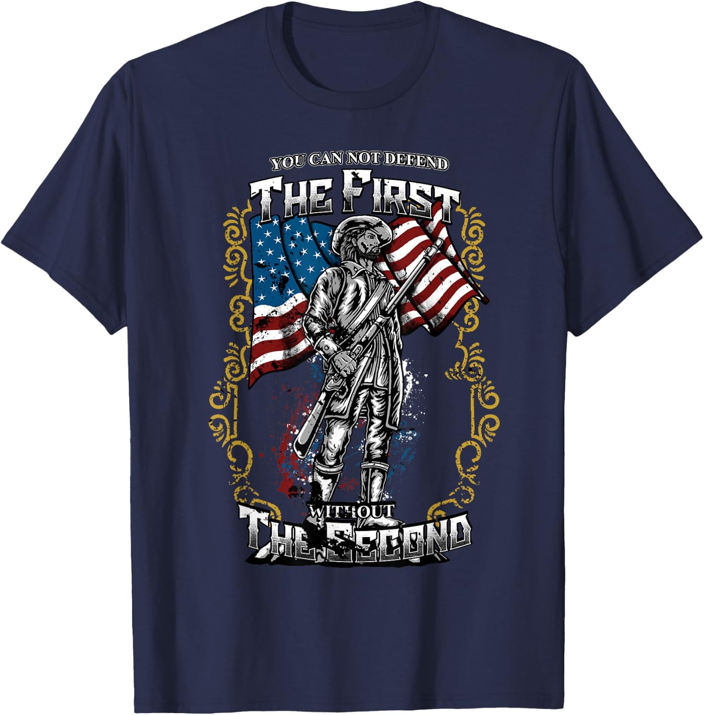 Protect the 2nd Amendment - American Flag Military Gift T-Shirt - T-Shirt | Navy