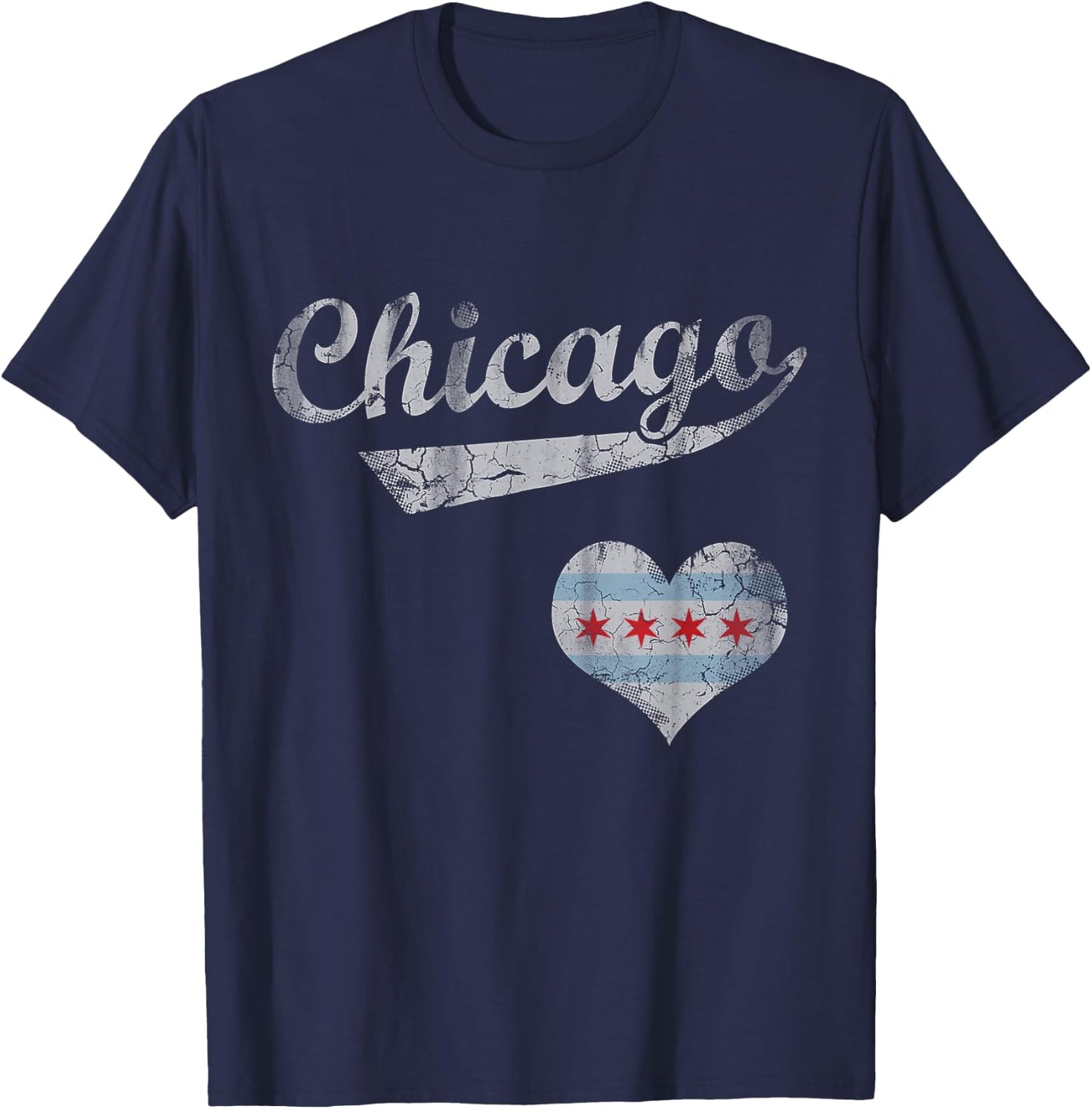 Chicago Flag Heart Love Vintage Distressed Small T-Shirt - T-Shirt | Navy