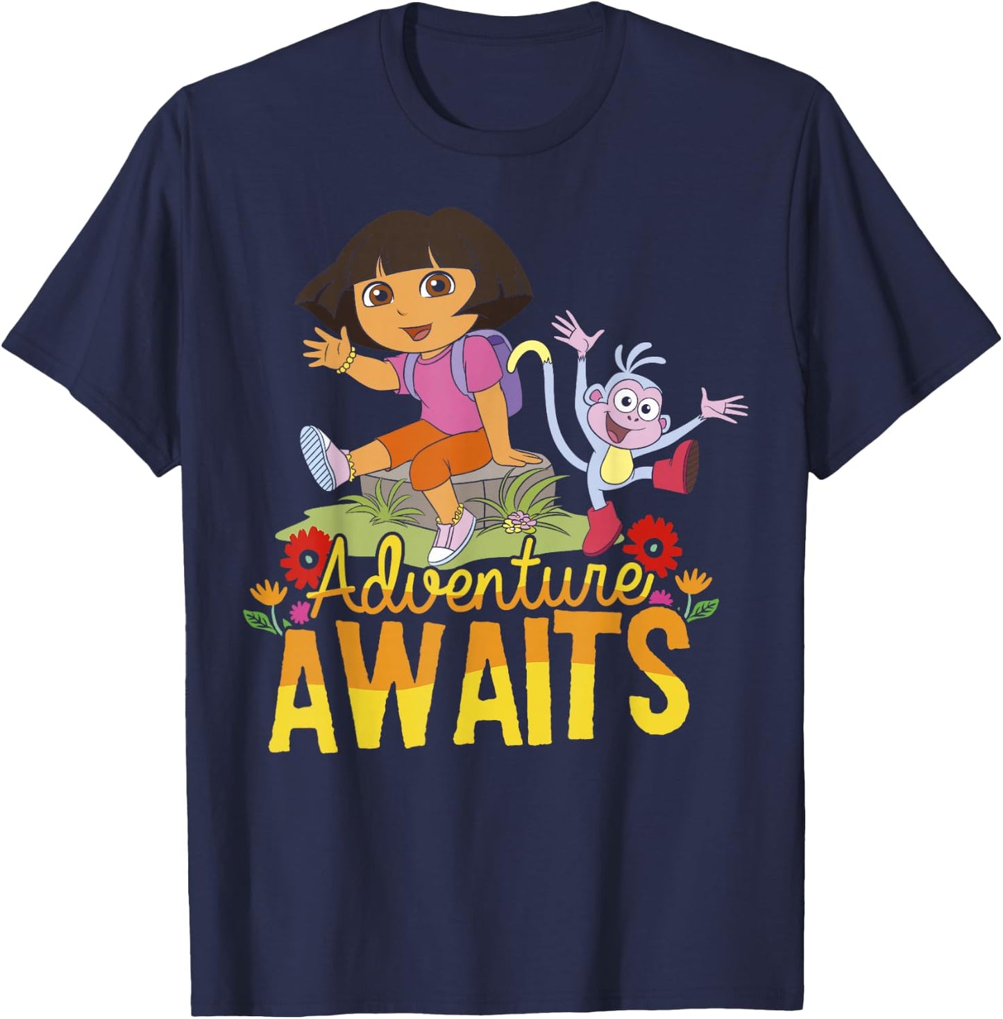 Dora The Explorer Adventure Awaits Dora and Boots Portrait Small T-Shirt - T-Shirt | Navy