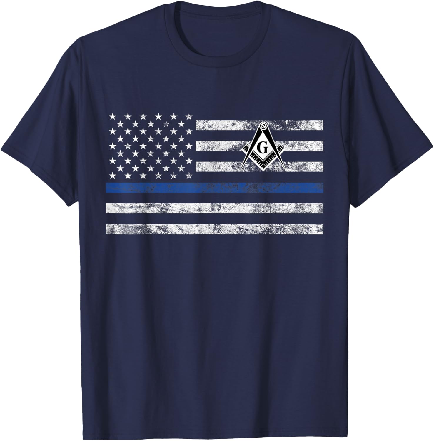 Masonic Police Thin Blue Line Flag Mason T-Shirt - T-Shirt | Navy