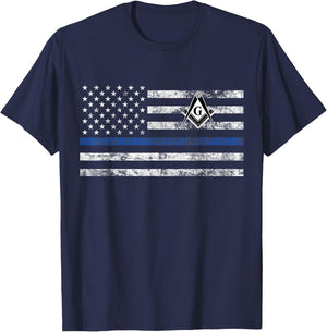 Masonic Police Thin Blue Line Flag Mason T-Shirt - T-Shirt | Navy