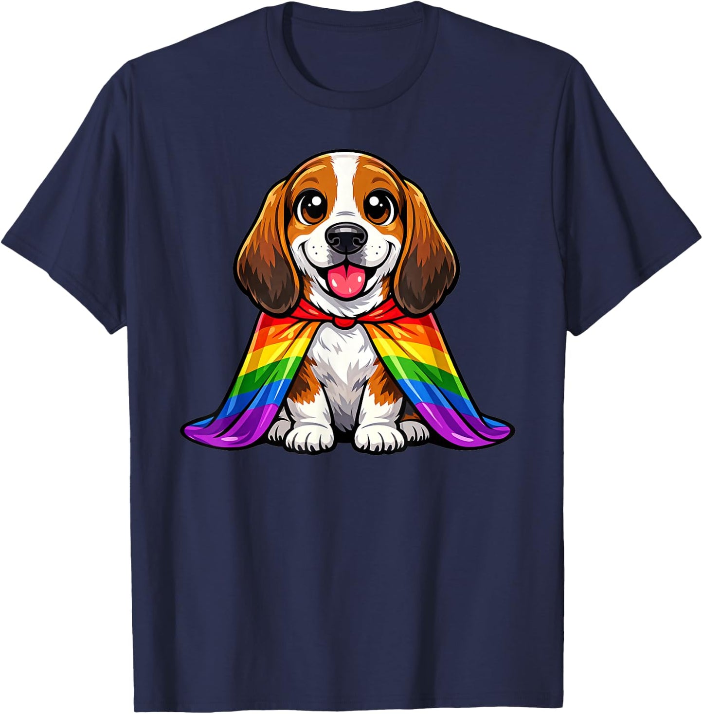 Cute Basset Hound Puppy Pride Dog Rainbow Cape LGBTQ+ T-Shirt - T-Shirt | Navy