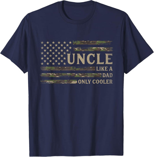 Uncle Like A Dad Only Cooler Father's Day Camo USA Flag T-Shirt - T-Shirt | Navy
