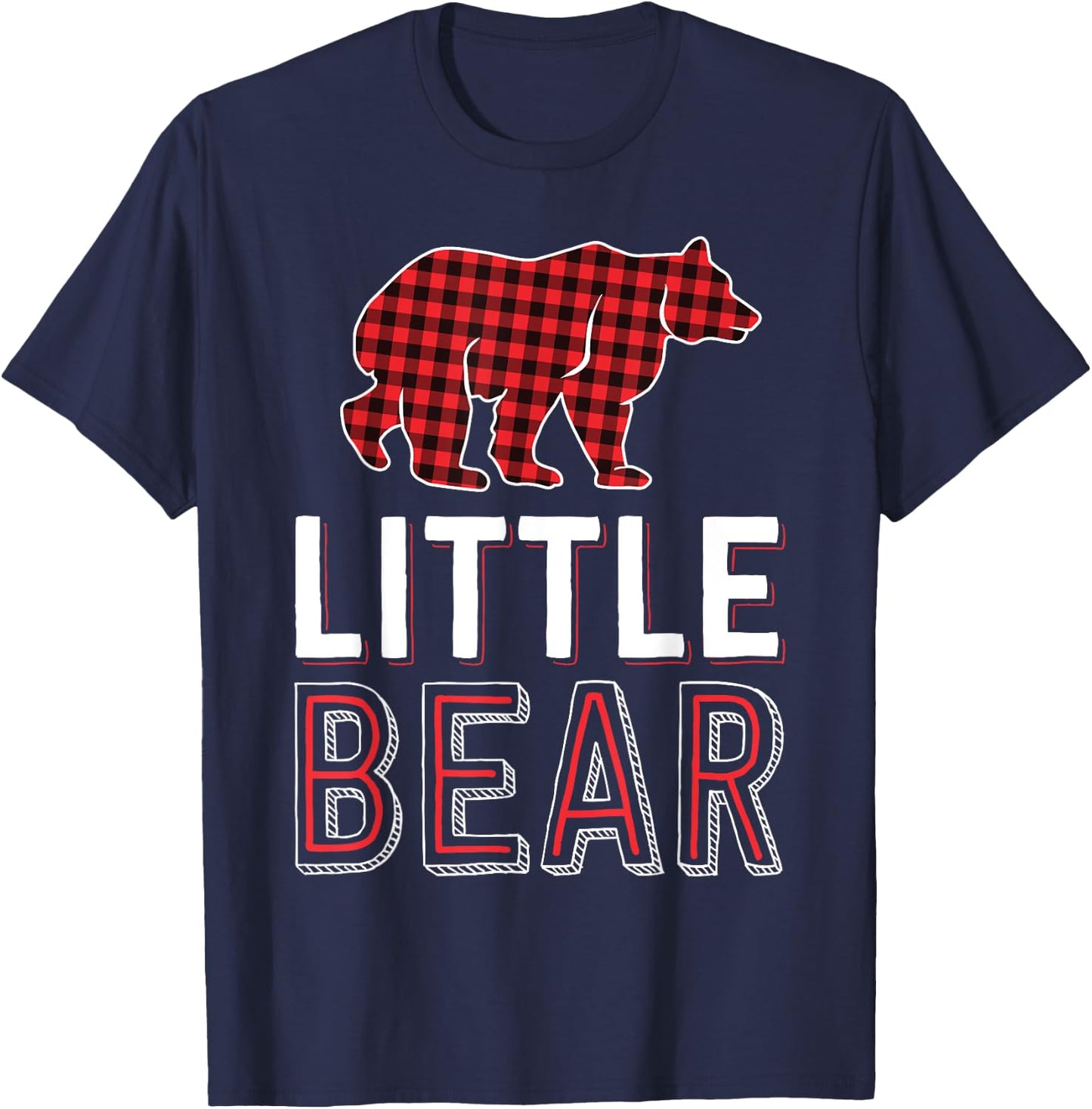 Little Bear Kid Red Buffalo Plaid Matching Family Christmas T-Shirt - T-Shirt | Navy