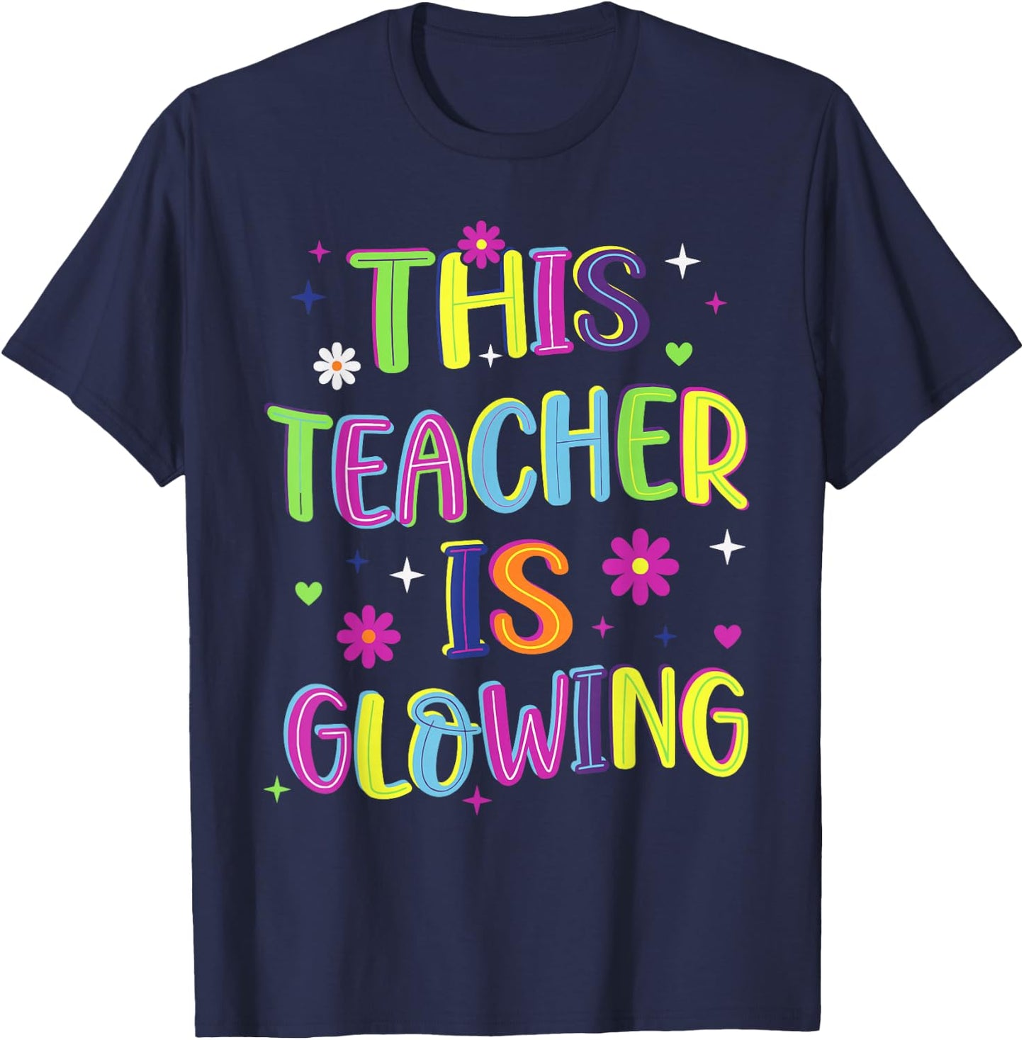 This Teacher is Glowing Funny Groovy Last Day of School T-Shirt - T-Shirt | Navy