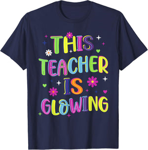 This Teacher is Glowing Funny Groovy Last Day of School T-Shirt - T-Shirt | Navy