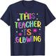This Teacher is Glowing Funny Groovy Last Day of School T-Shirt - T-Shirt | Navy