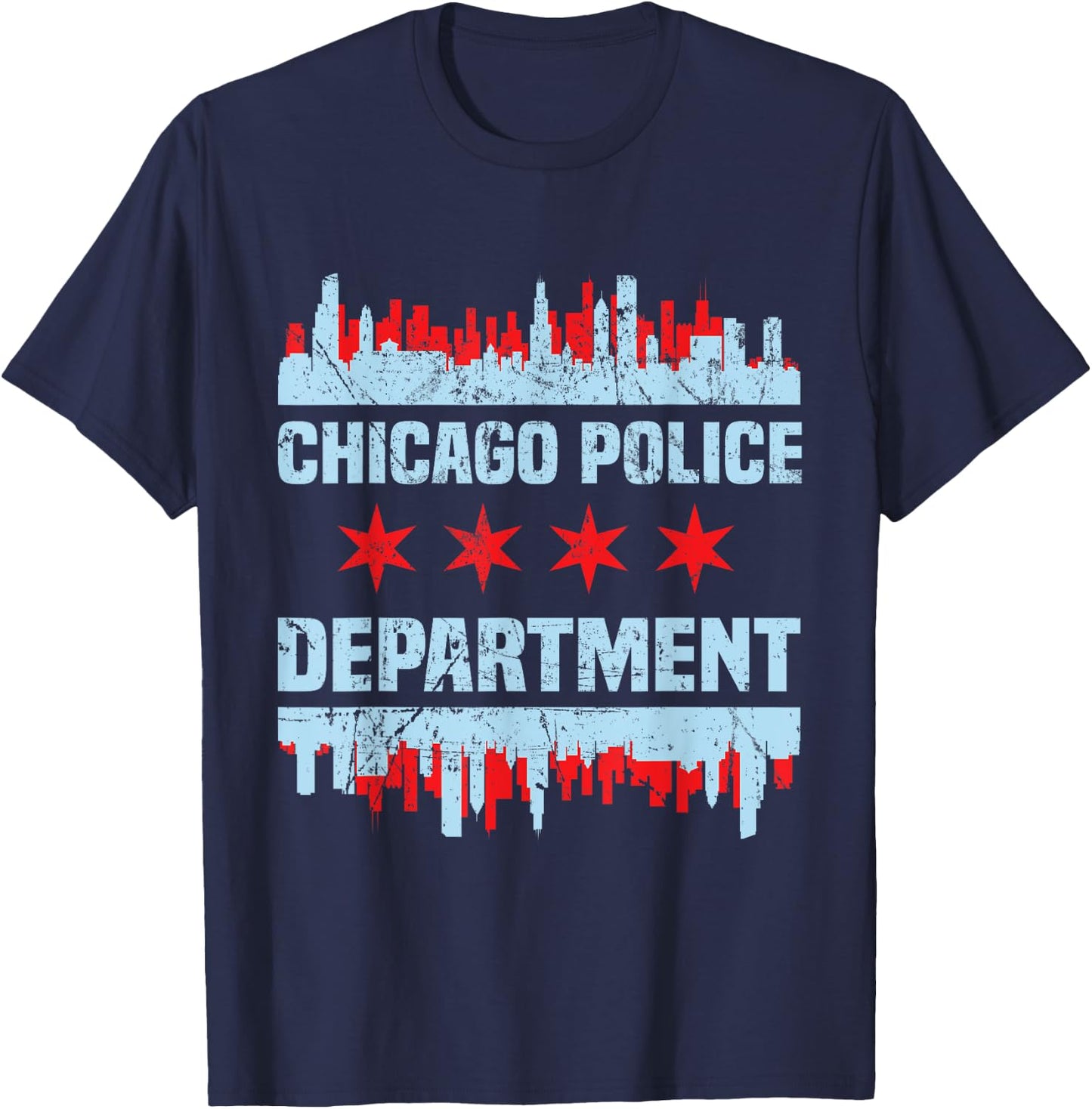 Chicago Police Officer Chicago Flag Skyline T-Shirt - T-Shirt | Navy