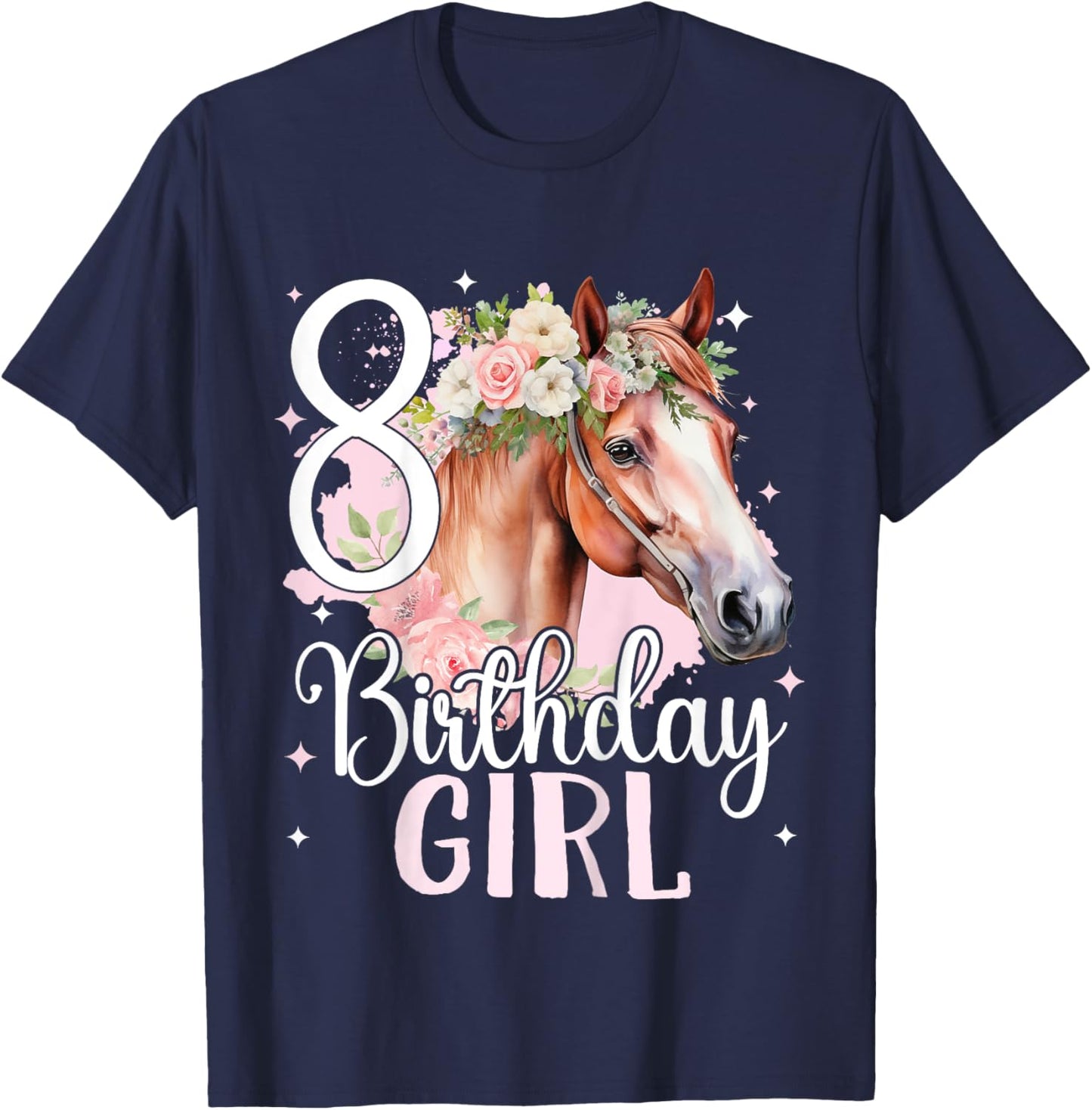 8th Birthday Horse 8 Years Eight Finally 8 Birthday Girl T-Shirt - T-Shirt | Navy
