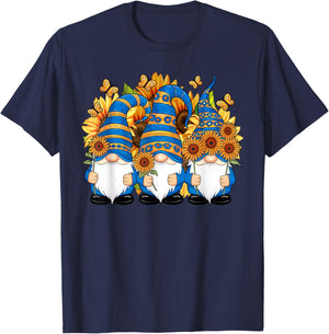 Cute Gnomes With Sunflower Butterfly Gardeners Summer Floral T-Shirt - T-Shirt | Navy