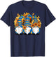 Cute Gnomes With Sunflower Butterfly Gardeners Summer Floral T-Shirt - T-Shirt | Navy