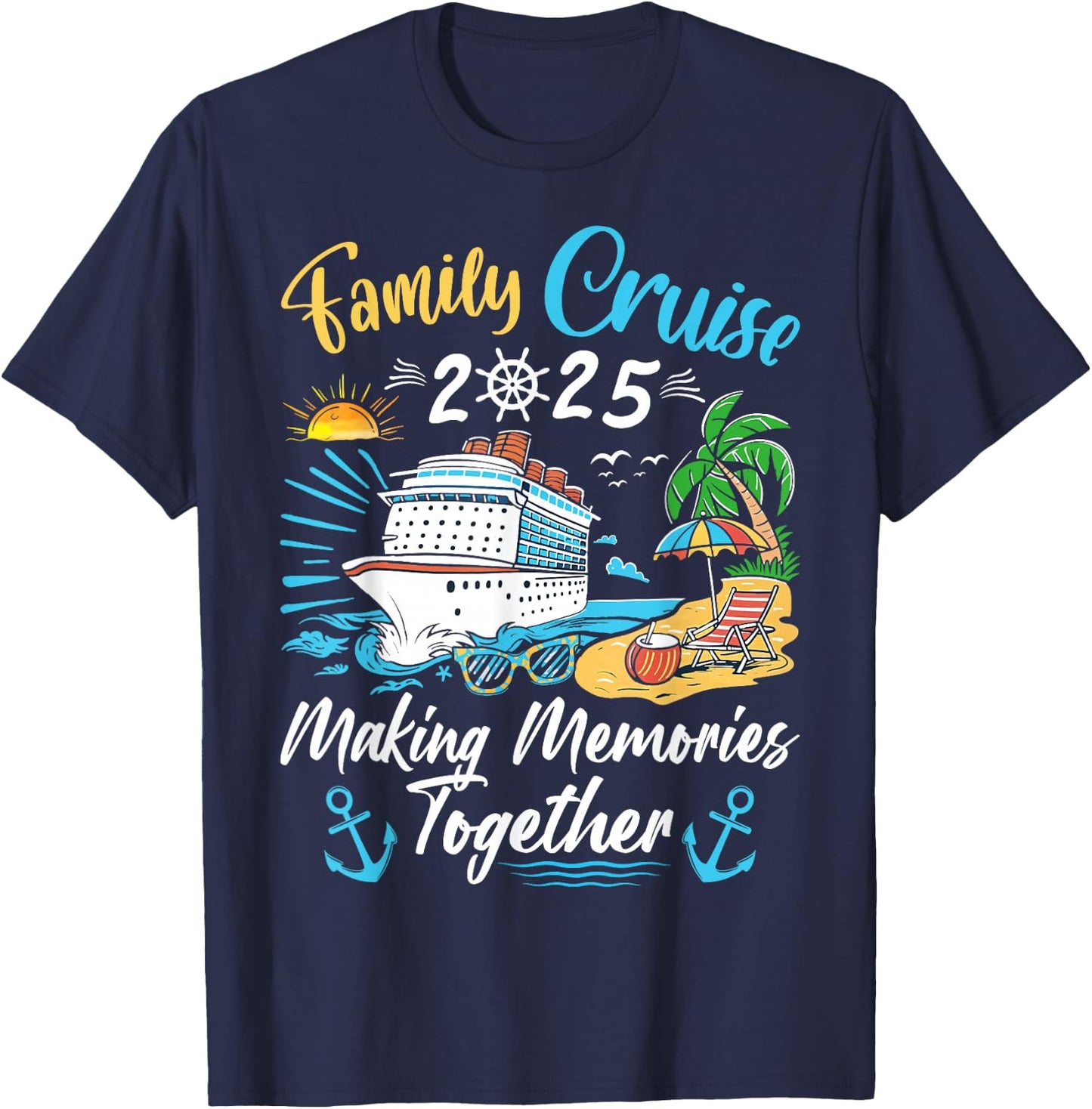 Family Cruise Party Celebration Costume Outfit -Adults, Kids Family Matching Cruise Vacation Party Black Short Sleeve Small, Medium, Large, Extra Large T-Shirt - T-Shirt | Navy