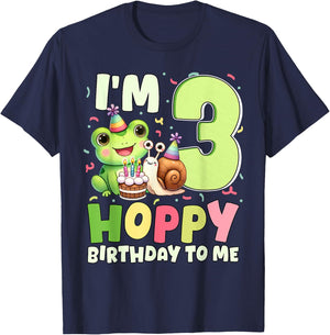I'm 3 Hoppy Birthday To Me Funny Birthday Frog Themed Party T-Shirt - T-Shirt | Navy