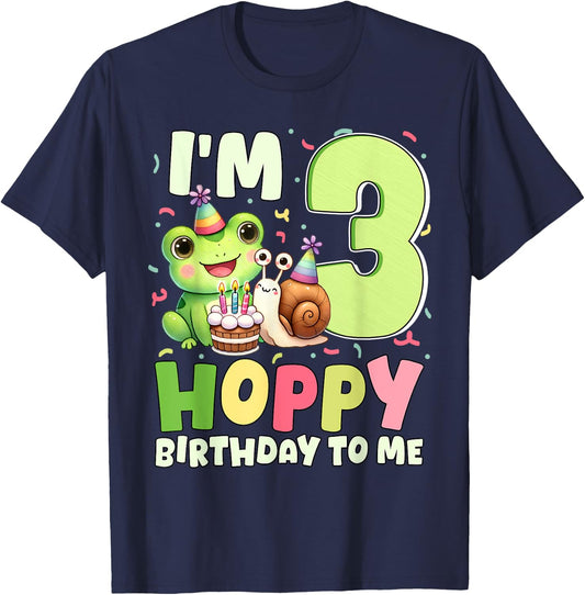 I'm 3 Hoppy Birthday To Me Funny Birthday Frog Themed Party T-Shirt - T-Shirt | Navy