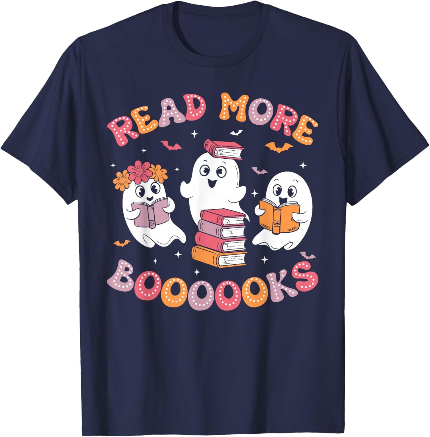 Cute Ghost Book Read More Books Funny Teachers Halloween T-Shirt - T-Shirt | Navy