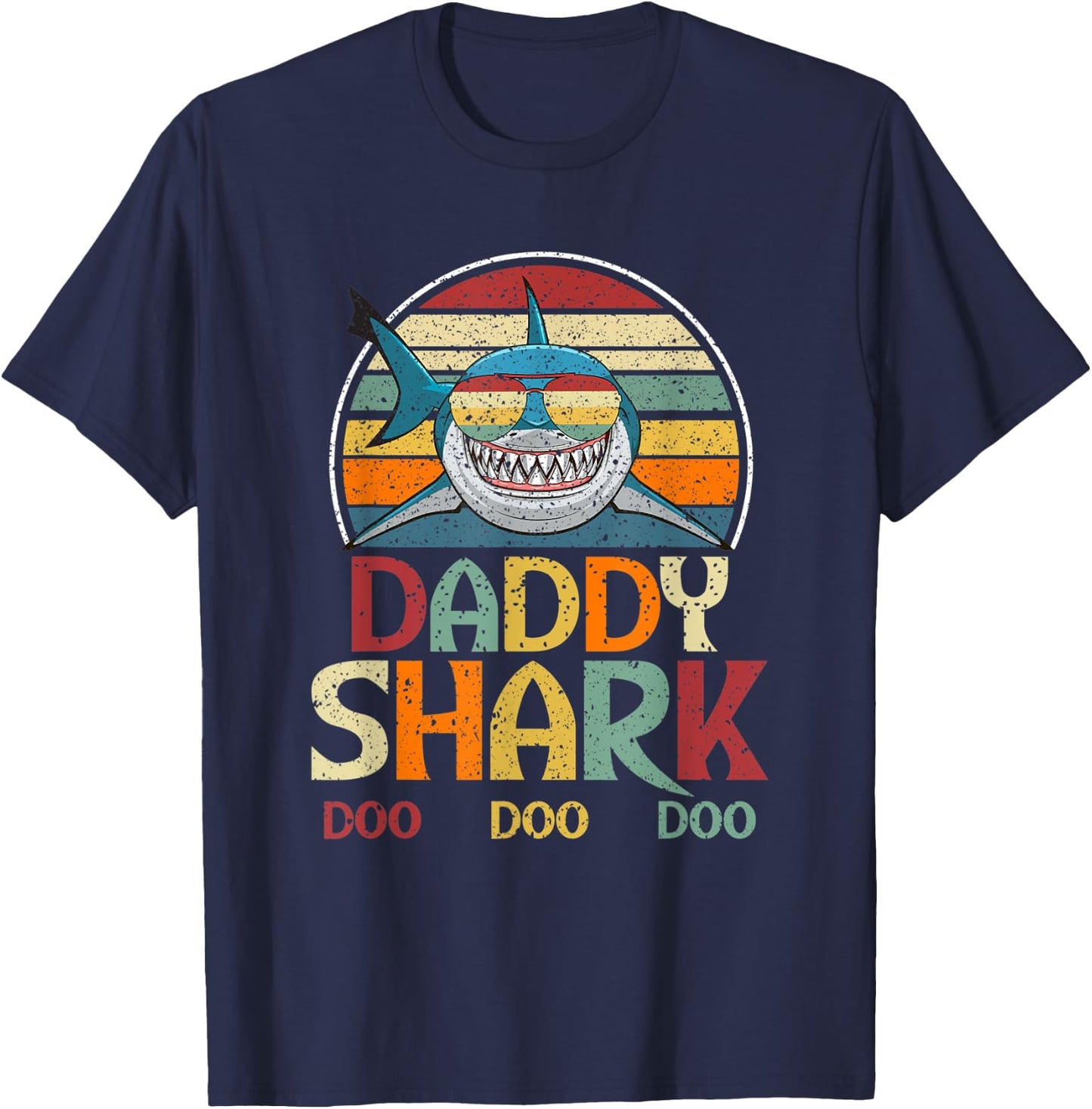 Retro Vintage Daddy Shark Gift T-Shirt - T-Shirt | Navy