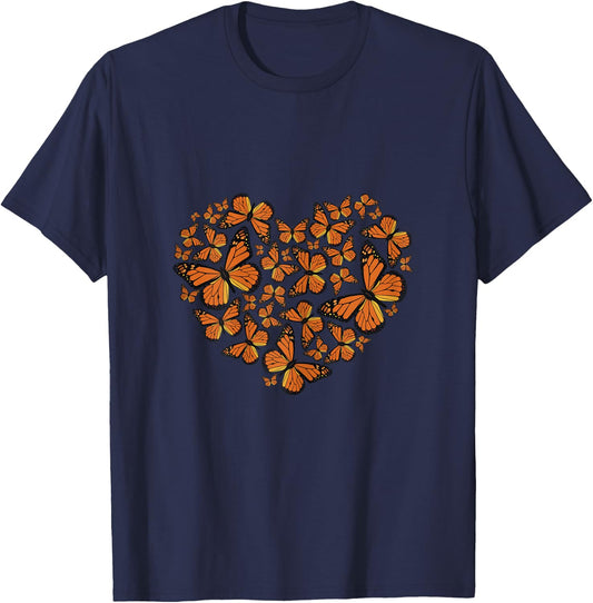 Monarch Butterfly Love Heart Gift and Girls T-Shirt - T-Shirt | Navy