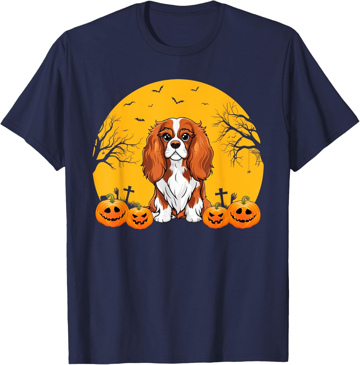Cavalier King Charles Spaniel Dog Matching Halloween Costume Women Kids T-Shirt - T-Shirt | Navy