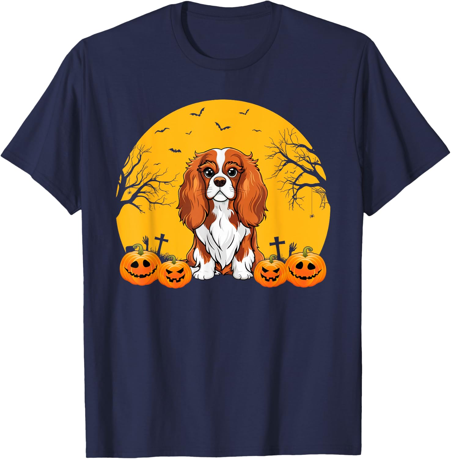 Cavalier King Charles Spaniel Dog Matching Halloween Costume Women Kids T-Shirt - T-Shirt | Navy