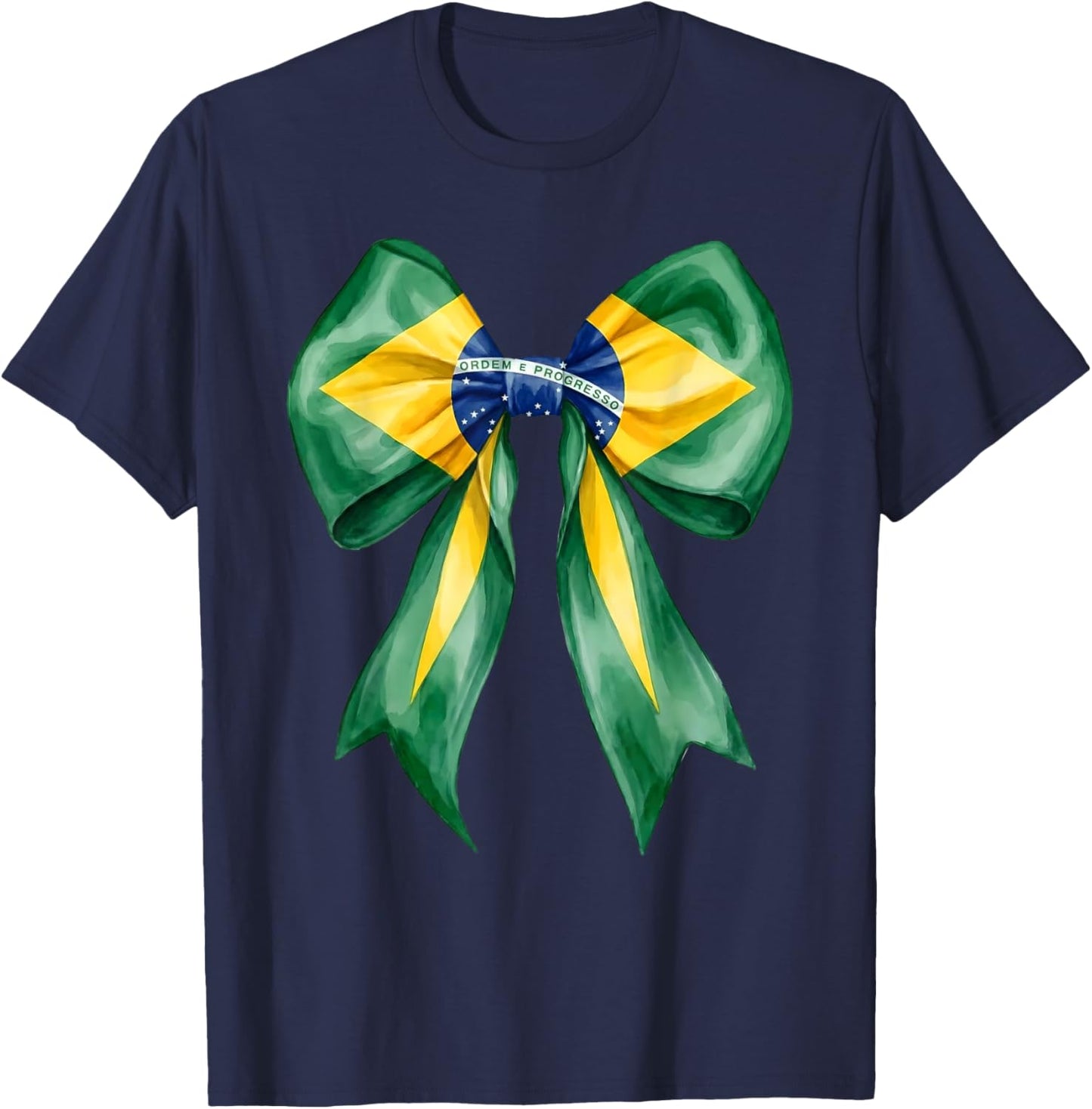 Brazilian Girl Coquette Bow Brasil Brazil Flag Brasileira T-Shirt - T-Shirt | Navy