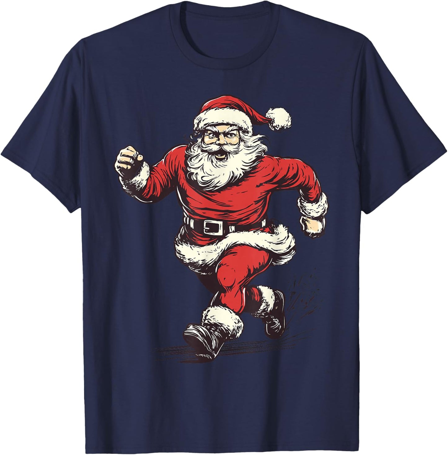 Santa Running Funny Cross Country Runner Christmas Pajama T-Shirt - T-Shirt | Navy
