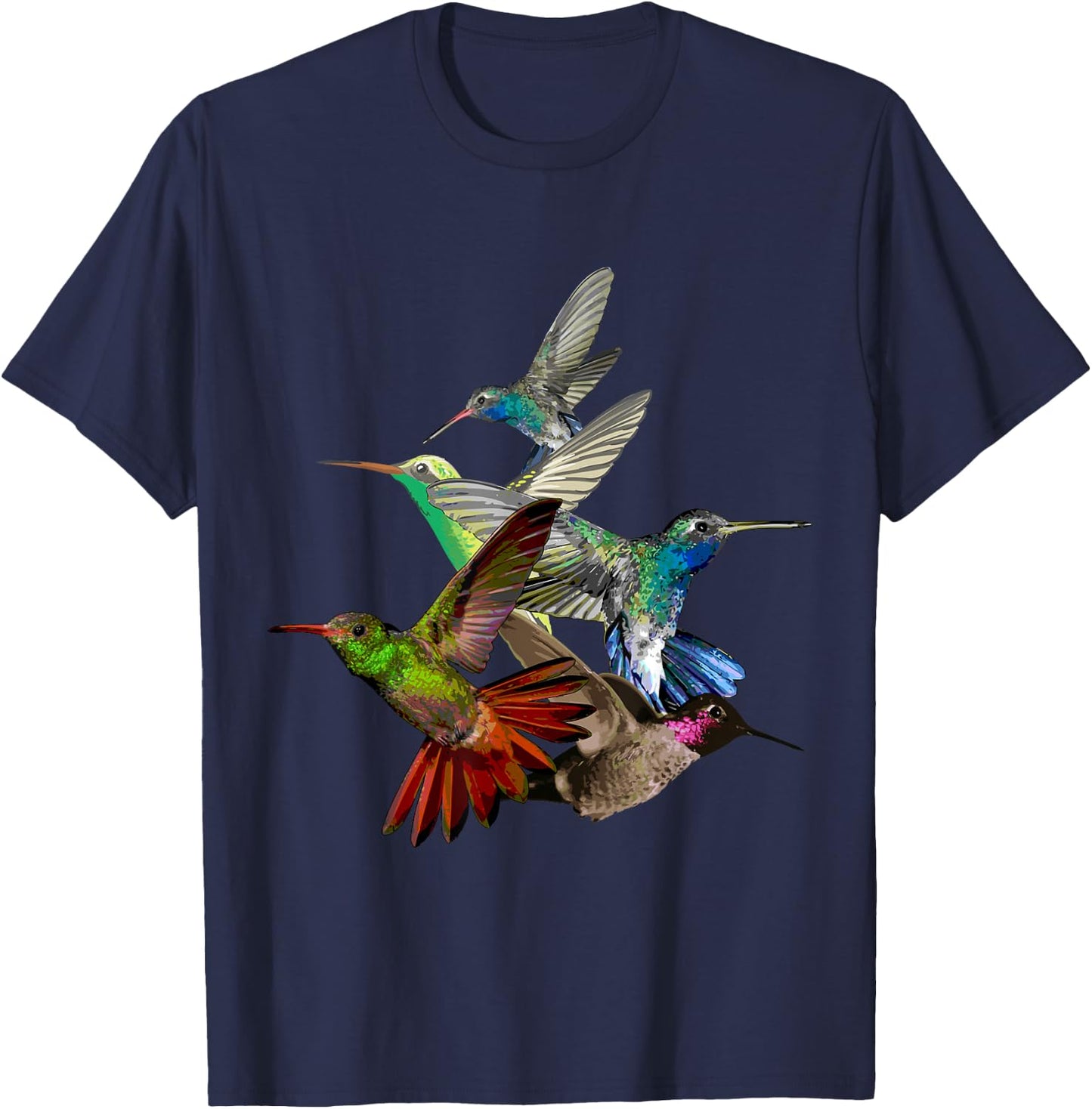 Hummingbird in Flight Bird Lovers Tropical Bird T-Shirt - T-Shirt | Navy